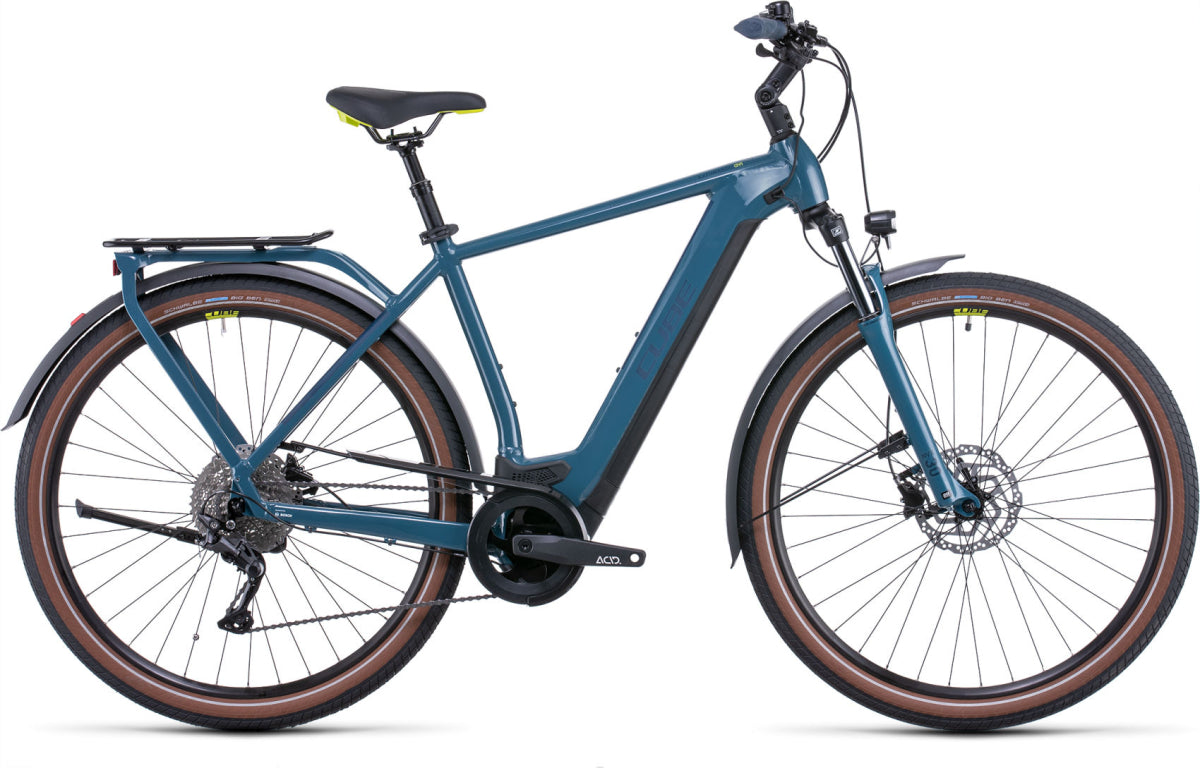 Pre-Owned 2022 Cube Kathmandu Hybrid One 625 Electric Bike In Teal and Lime Medium 54cm Frame