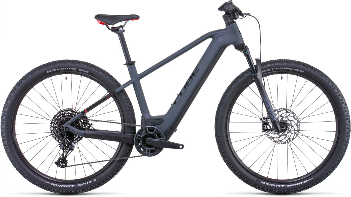 Pre-Owned 2022 Cube Reaction Hybrid EXC 750 Electric Mountain Bike In Grey & Red Large 19 Inch Frame