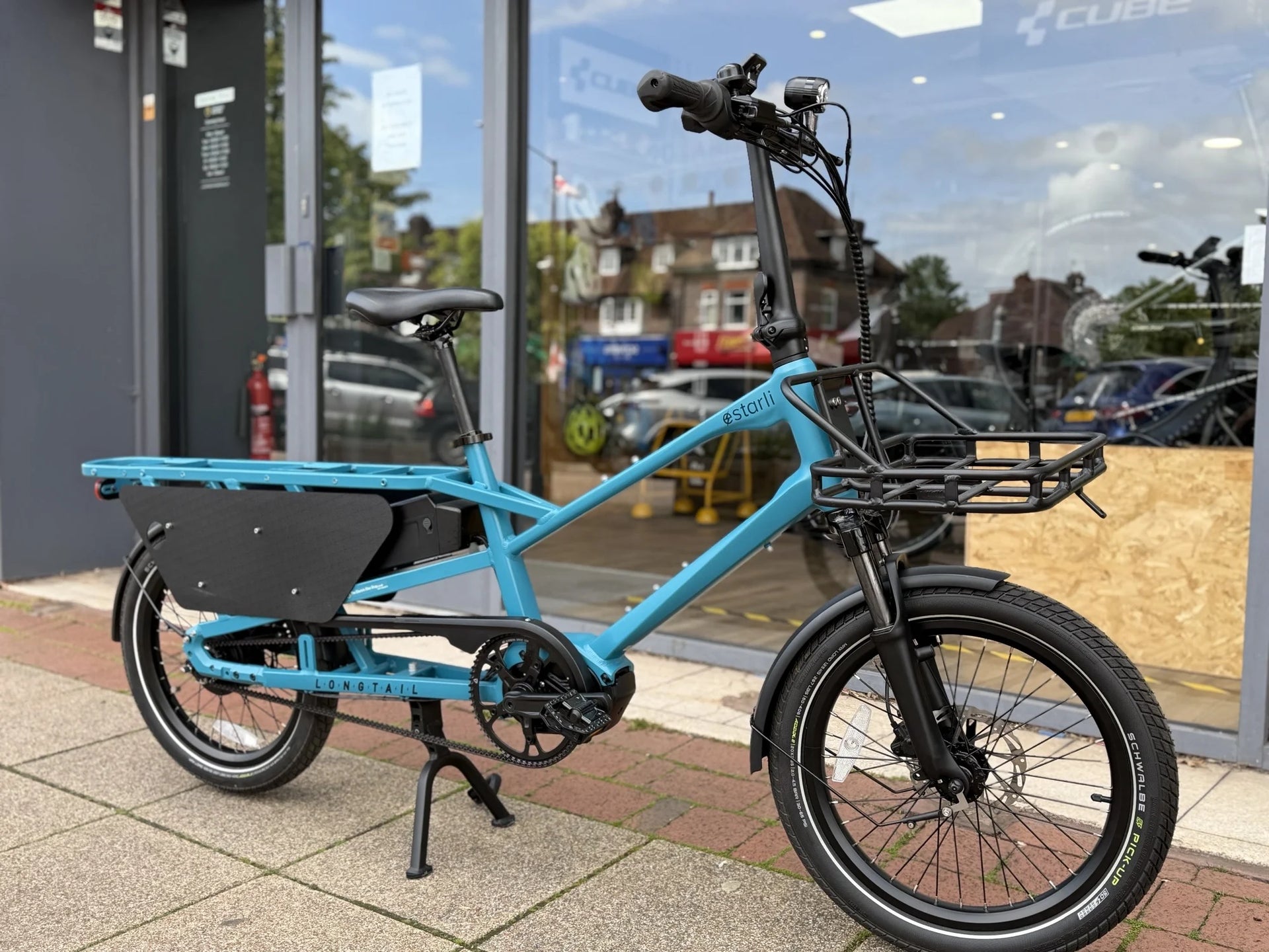 Ex-Demo Estarli E-Cargo Longtail L20 600Wh Electric Cargo Bike With Belt Drive & Enviolo CVT Hub Gears In Bondi Blue