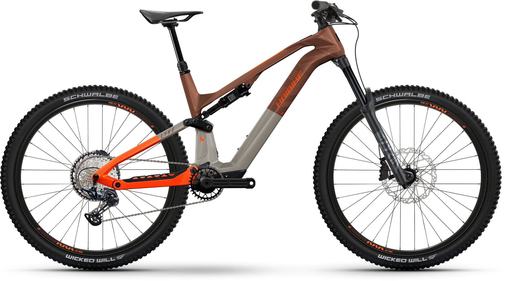 Haibike Lyke CF 10 Electric Full Suspension Mountain Bike In Leather & Orange 44cm