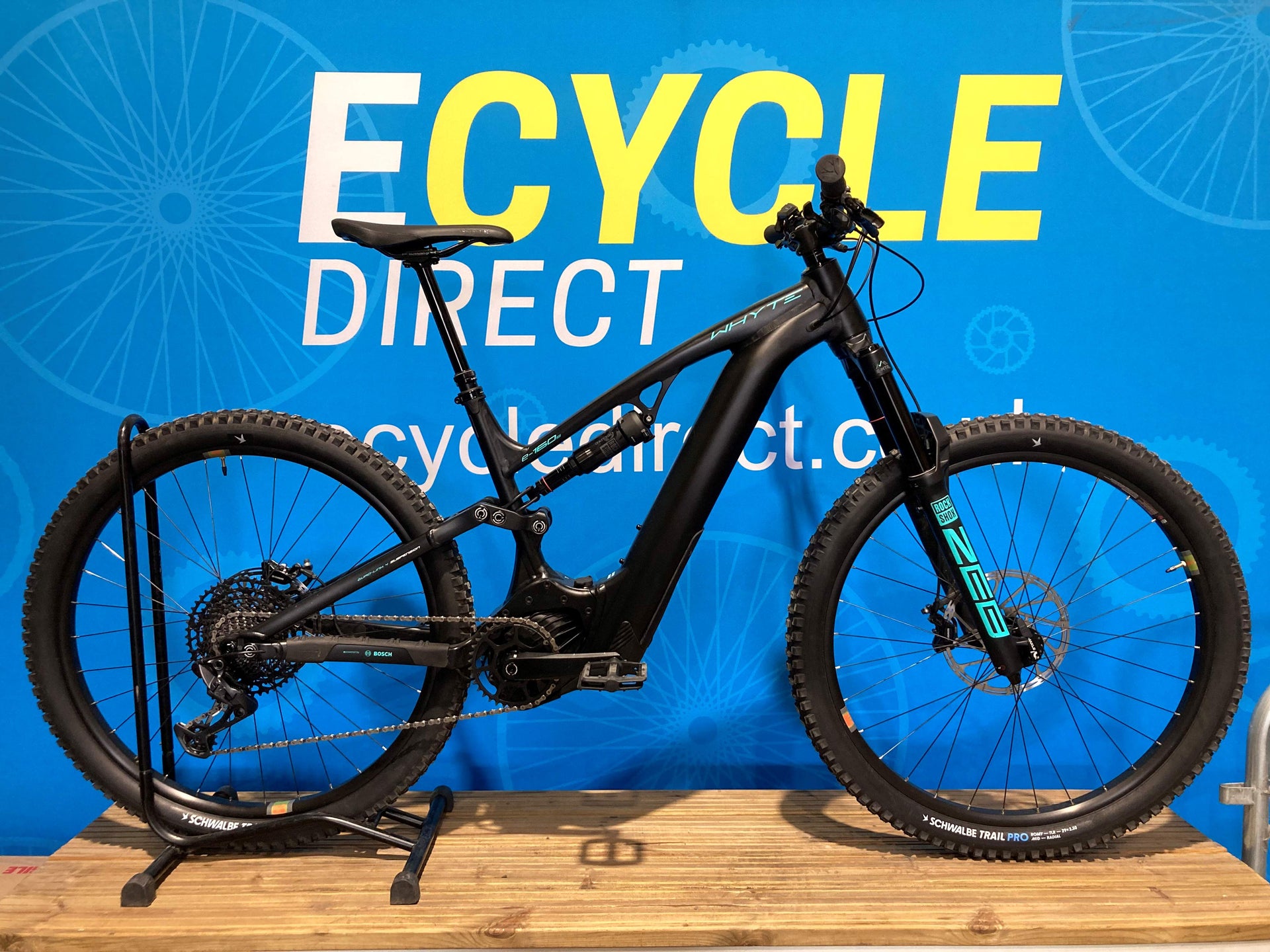Pre-Owned 2023 Whyte E-160 S V3 Electric Full Suspension Mountain Bike In Matt Black With Turquoise & White Large Frame