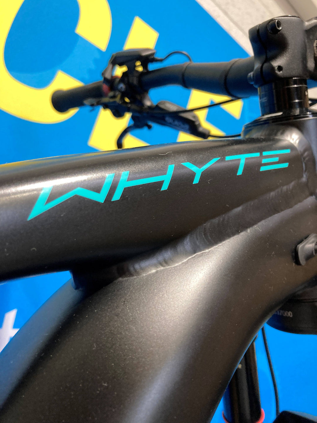 Pre-Owned 2023 Whyte E-160 S V3 Electric Full Suspension Mountain Bike In Matt Black With Turquoise & White Large Frame