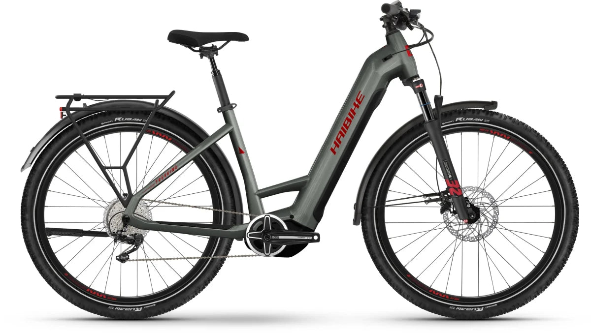 Almost Perfect Haibike Trekking 5 Low 720Wh Electric Bike in Acacia Haze & Red Large 50cm Frame